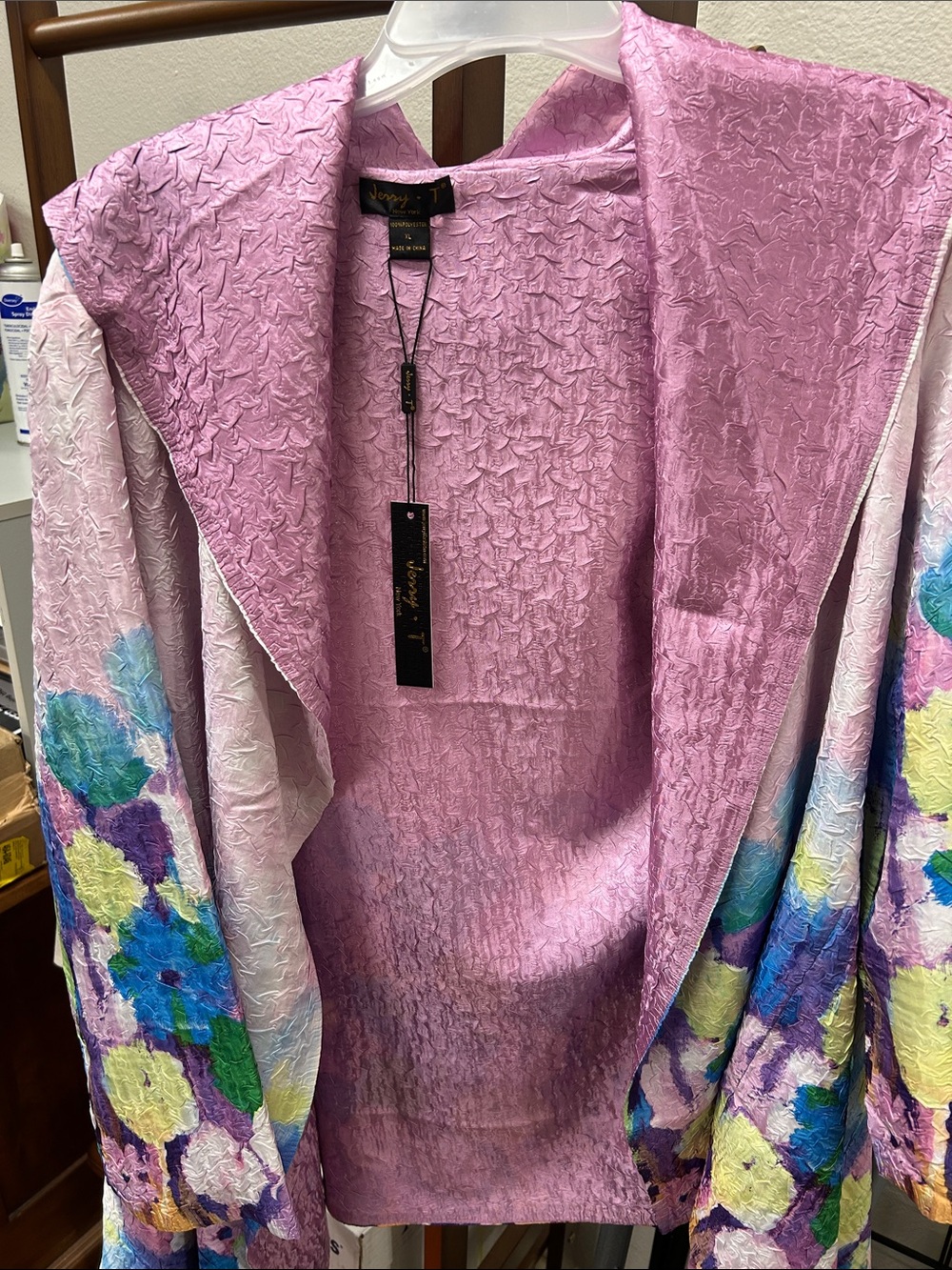 Jerry T NY Crinkle Textured Open-Front Women's XL Water Color Duster Jacket
